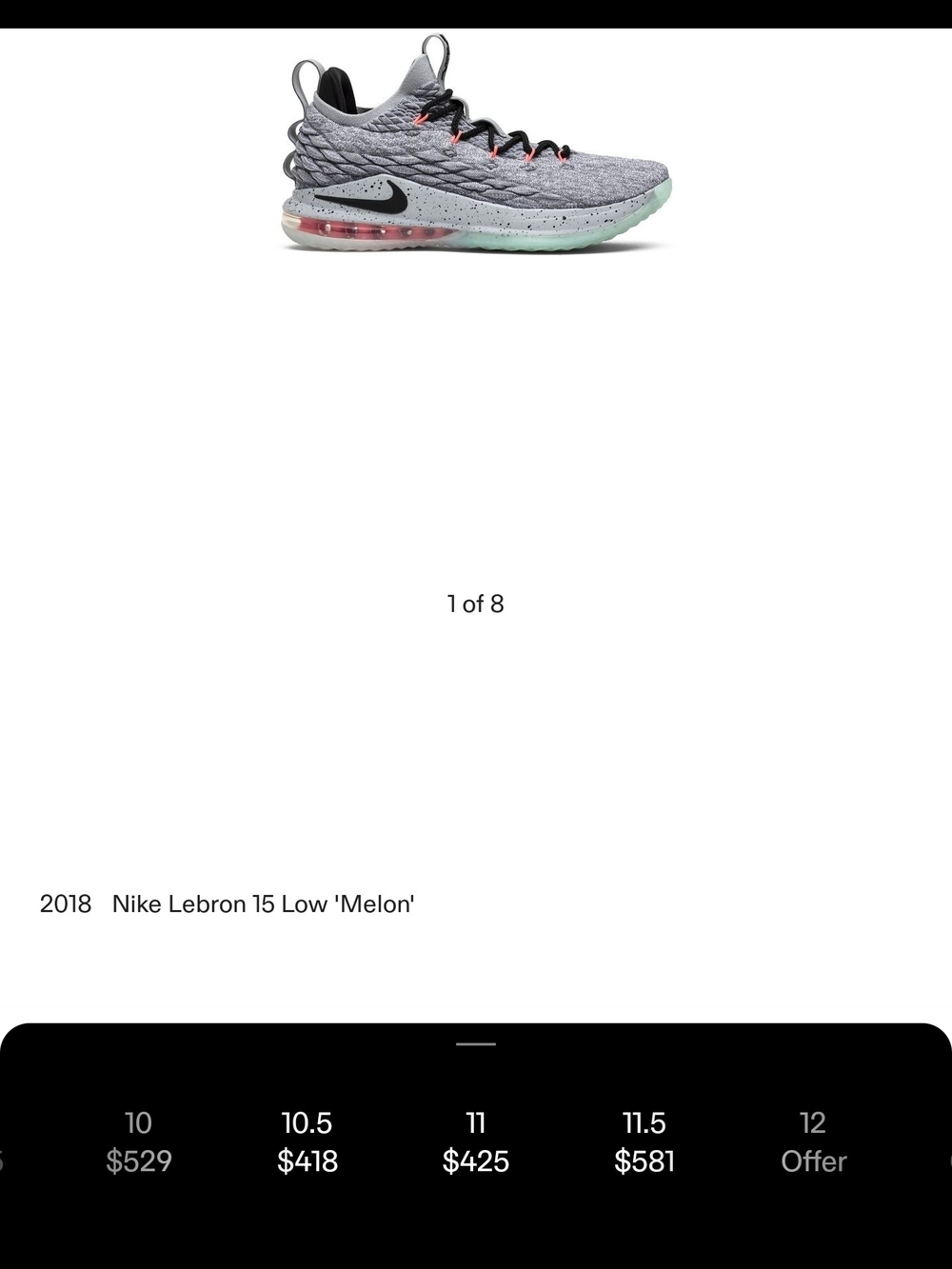 Nike LeBron 15 Low 'Melon' - Gray with Mint & Coral Sz. 11